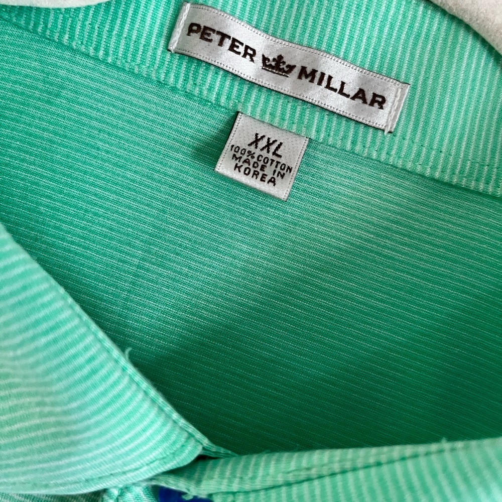 Peter Millar Green White Stripe Short Sleeve Polo Golf Shirt Men’s XXL **READ**